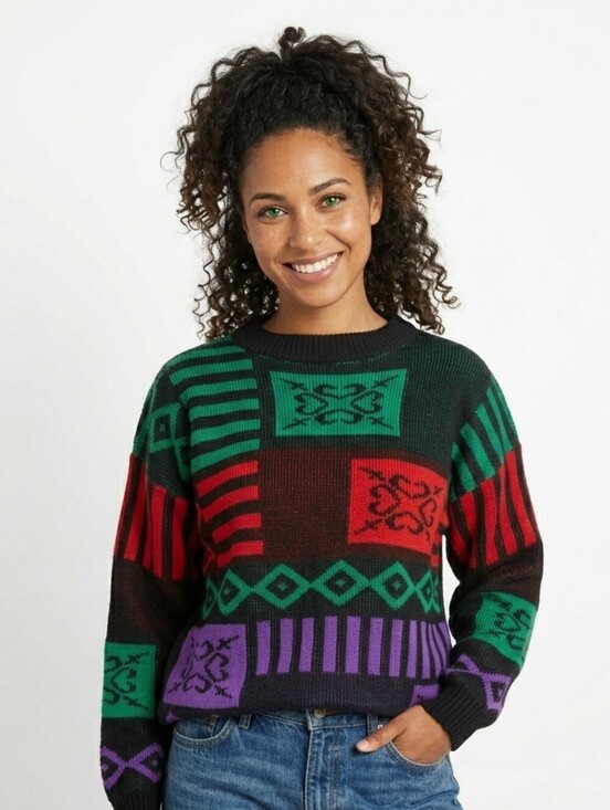 Distinctive Sportswear Sweaters - Distinctive Sportswear Vintage 80s Colorblock Geometric Knit Sweater